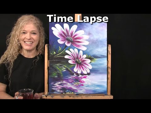 How to Draw and Paint RIVER DAISIES with Acrylics - Time Lapse - Beginner Flower Painting Tutorial