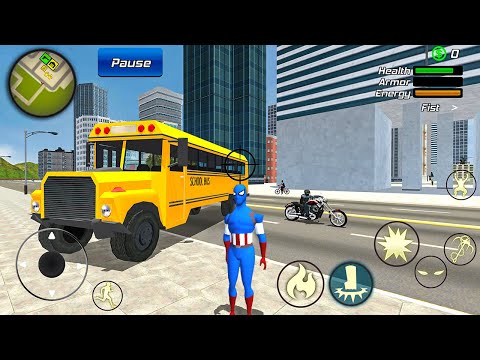 Captain Rope Hero Ninja Gangster Crime City - Bike and School Bus Driving - Android GamePlay