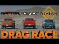 World S Fastest Pickups Rivian R1T Vs Ram TRX Vs Ford Raptor Vs Syclone Cammisa Drag Race Replay