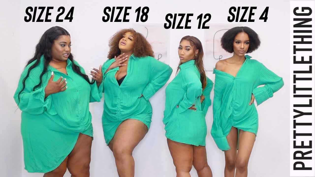 SIZE 4 vs 12 vs 18 vs 24 TRY ON SAME PRETTY LITTLE THING OUTFITS