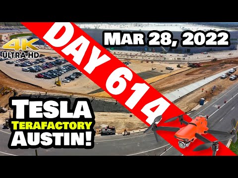 CYBER WALL ALMOST COMPLETE AT GIGA TEXAS! - Tesla Gigafactory Austin 4K  Day 614 - 3/28/22- Tesla TX
