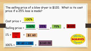 Calculating the Cost price given the Selling price and percentage loss Lesson