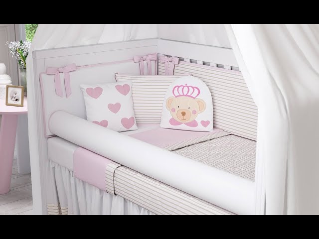 Kit Berço Ursa Princesa Rosa - Grão de Gente