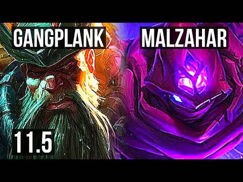 GANGPLANK vs MALZAHAR (MID) | 14/2/10, 1300+ games, 1.6M mastery, Godlike | BR Diamond | v11.5