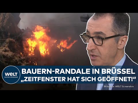 Video Thumbnail: BAUERN-PROTESTE: Brennende Barrikaden! Eskalation in Brüssel! Cem Özdemir richtet Appell an EU