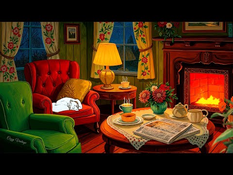 a stormy night in the 1930's with oldies playing in another room (fireplace sounds)