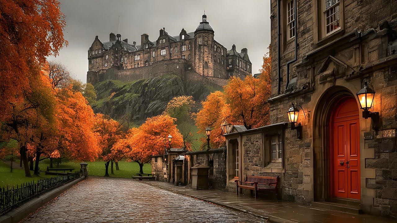 Immersive street-level walking tour through Edinburgh Princes Street, Scotland, showcasing authentic urban landscapes, local architecture, and the vibrant atmosphere of the city's neighborhoods