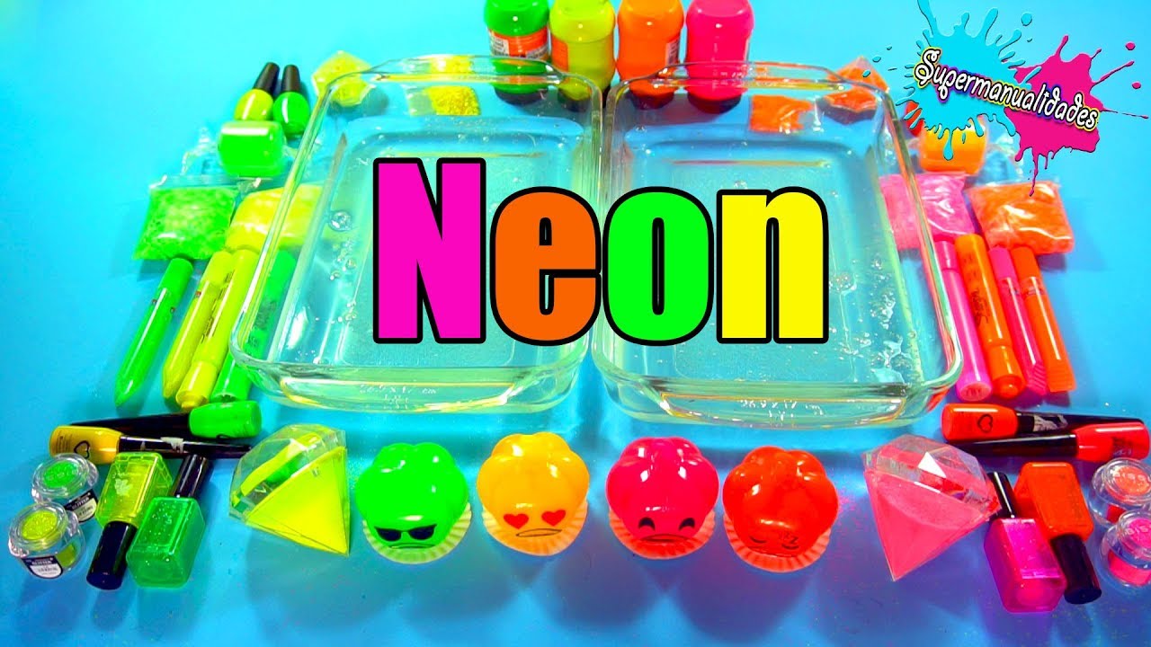 Mezclando todo Neon en Slime (Rosa y Naranja vs Verde y Amarillo) - Supermanualidades