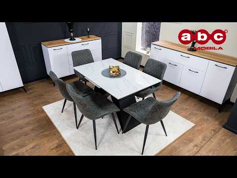 Set Masă Living Extensibilă KJT417 Albă cu 4 Scaune J262-L Gri 1