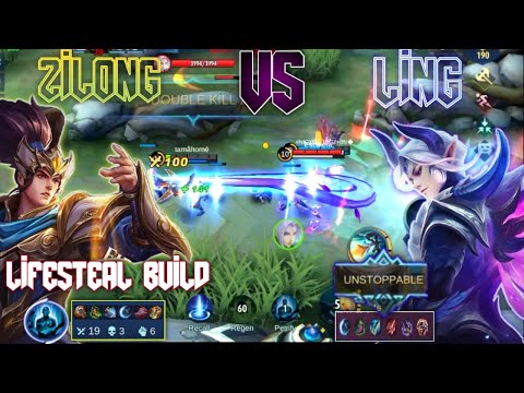 ZILONG LIFESTEAL BUILD, WITH PETRIFY(TRY LANG)😂 ZILONG VS UNSTOPPABLE LING, BEST BUILD FOR ZILONG