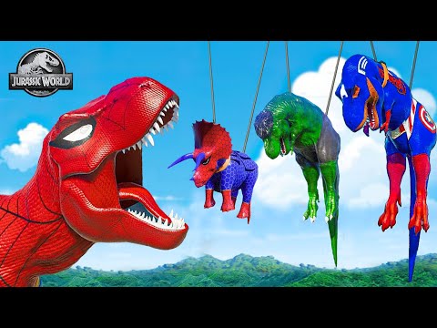 ALL SuperHero Dinosaurs Battle in Jurassic World | Spiderman T-Rex Fight Jurassic World Rebirth 2025