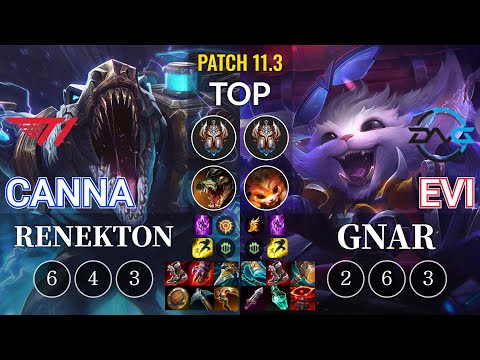 T1 Canna Renekton vs DFM Evi Gnar Top - KR Patch 11.3