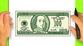 How to Draw a 100 Dollar Bill | Step by Step Simple and Easy