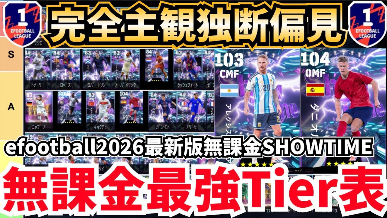 【無課金必見】独断と偏見でガチ作成‼︎あーふぃー流2026年最新版無課金SHOWTIMEティア表‼︎ efootball2026
