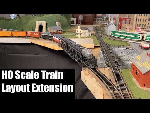 HO Scale Train Layout Extension - New Bridge and Line to Freight Yard