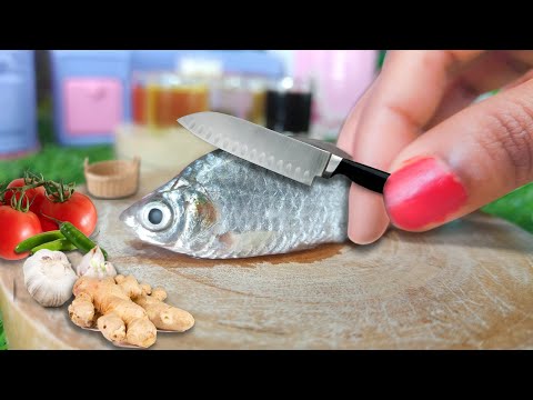 Yummy Miniature Blooming Fish Fried Recipe. Cooking Mini Food In Miniature Kitchen - ASMR Video
