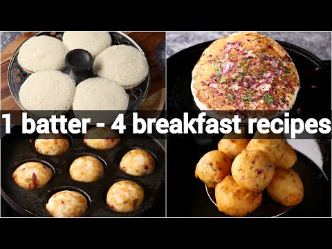 multipurpose idli batter recipe | 1 batter 4 recipes - idli, dosa, appe or paddu, punugulu