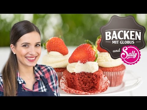 Red Velvet Cupcakes mit Erdbeeren | Backen mit Globus & Sallys Welt #3