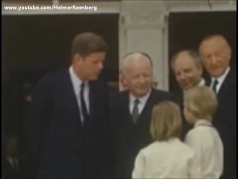 June 24, 1963 - President John F. Kennedy welcomed by two little girls at Villa Hammerschmidt