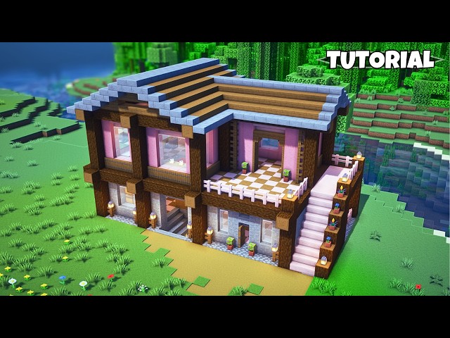 Spruce and Cherry Wood Survival House! (+Tutorial, +DL)🏡44 Minecraft Map