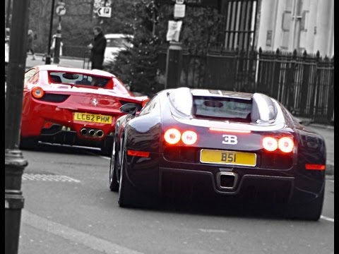Bugatti Veyron vs. Ferrari 458 Spider cruising in London! Amazing Supercars