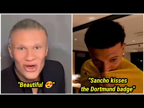 Erling Haaland's reaction when Jadon Sancho returned to Borussia Dortmund 😍👏