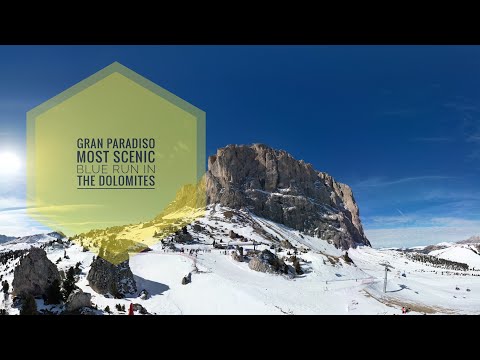 Gran Paradiso - Most scenic blue run in Val Gardena - Skiing in the Italian Dolomites - 4K Video