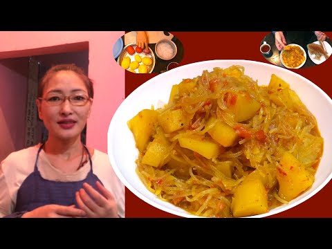 ཞོག་ཁོག་དངcellophaneཚལ་ཉ་མ་གང་འདྲ་ཟོག་དགོས་མས་ལ།How to make Tibetan food potato with cellophane fry.