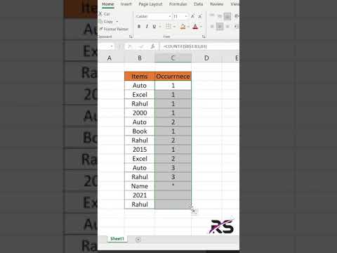 Excel Formula to Find how many times repeat the same values in a column