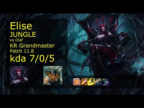 Elise vs Olaf Jungle - KR Grandmaster 7/0/5 Patch 11.8 Gameplay // [롤] 엘리스 vs 올라프 정글