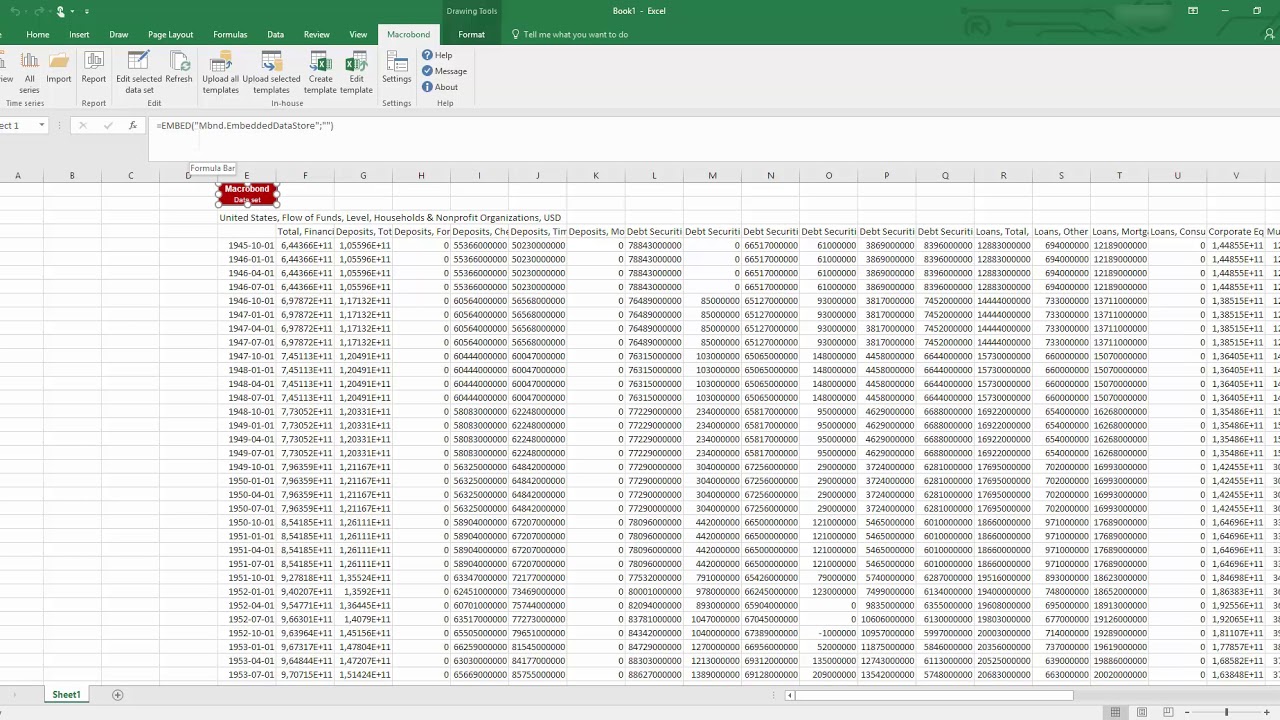 Positioning Macrobond datasets in Excel