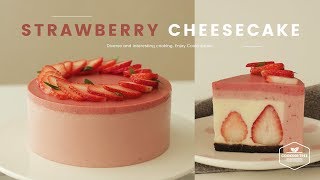 노오븐&노색소✨ 딸기 치즈케이크 만들기 : No-Bake Strawberry cheesecake Recipe : いちごのレアチーズケーキ | Cooking ASMR