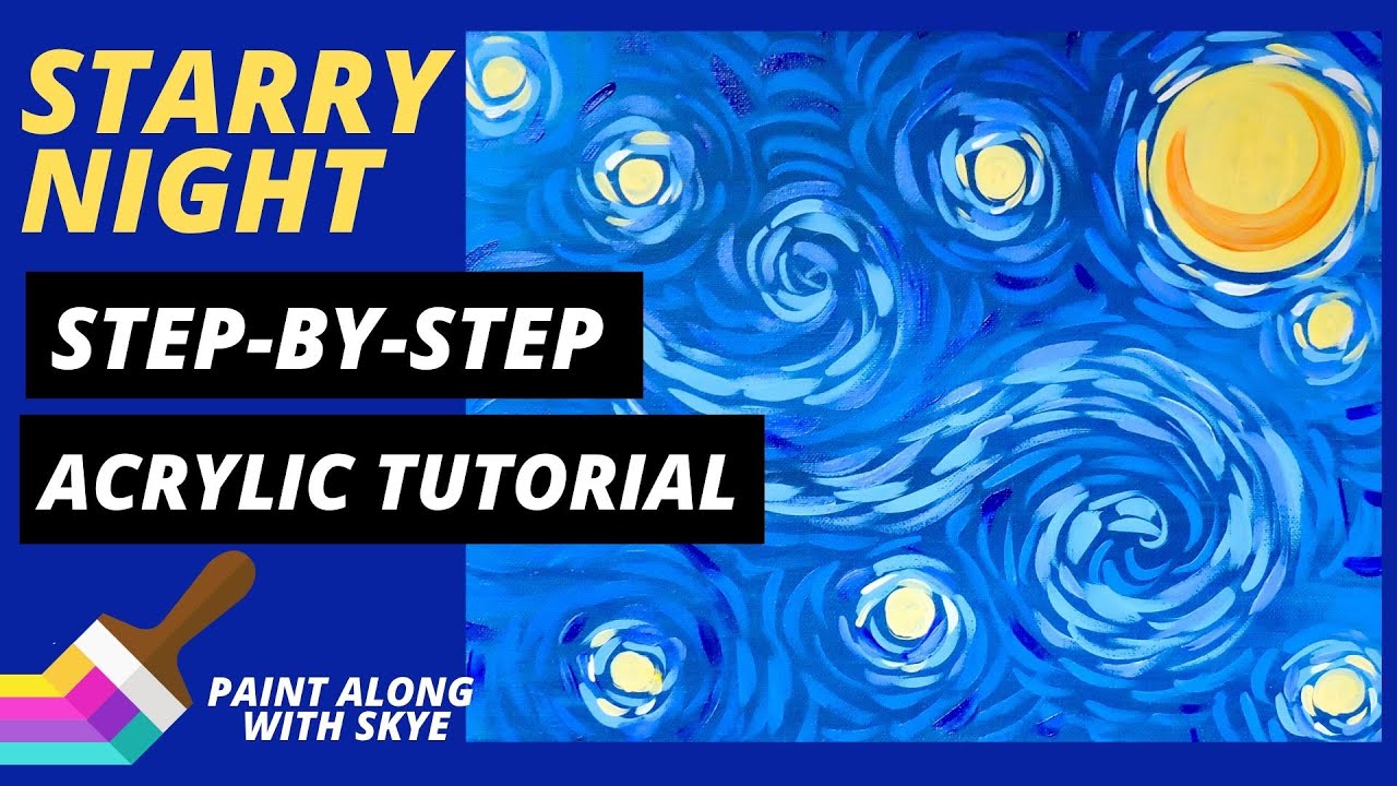 EP11- 'Starry Night' - Van-Gogh inspired starry night sky - acrylic painting tutorial for beginners