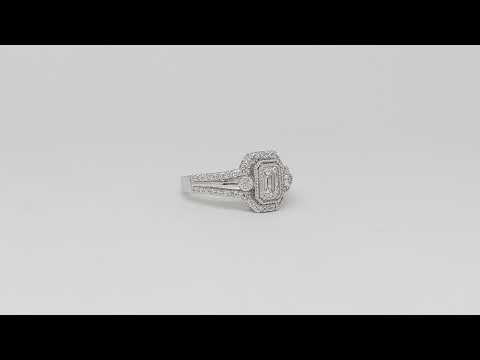 14k White Gold Emerald Cut Diamond with Halo Engagement Ring (0.92 ct. t.w.)