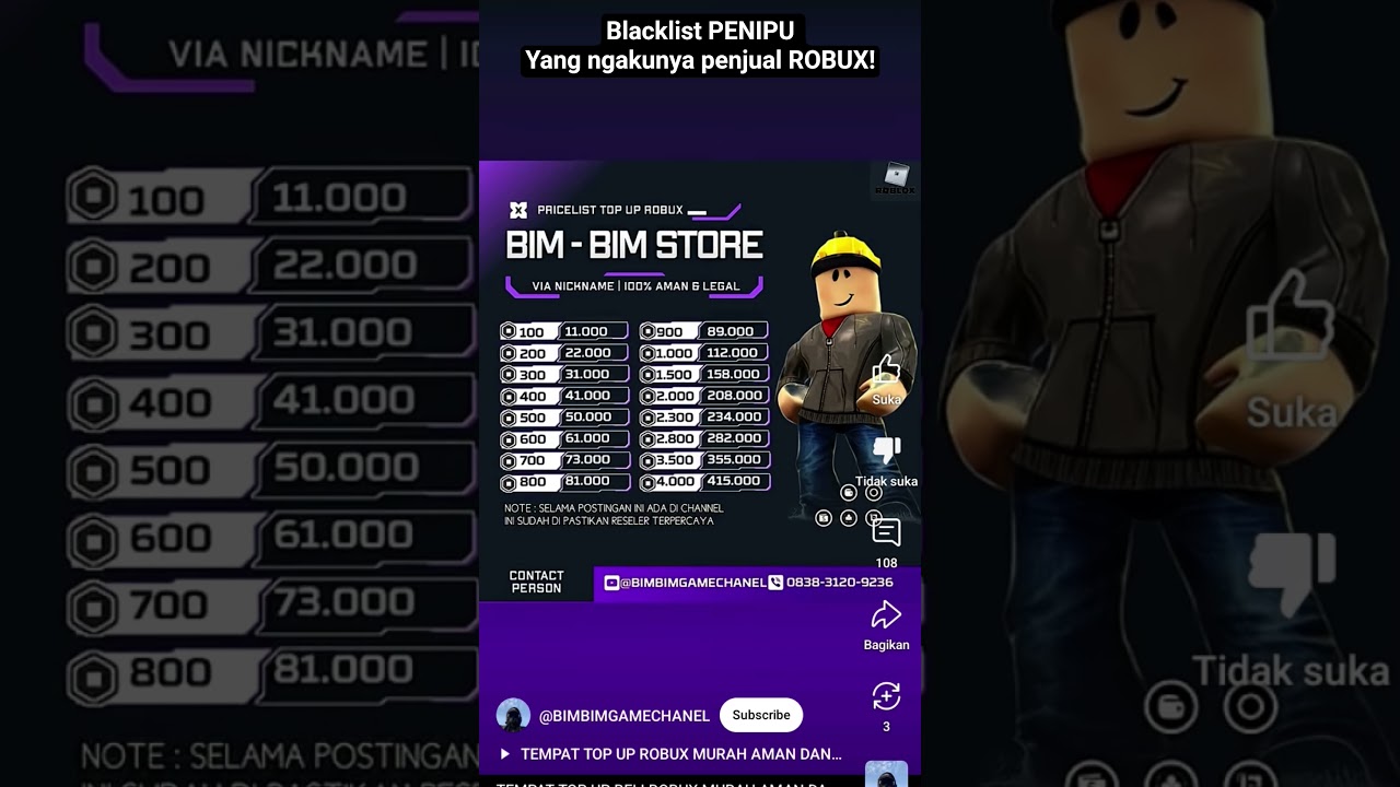 PERHATIAN!!! JANGAN BELI ROBUX DISINI !!! #roblox #robux #penipuan #robuxmurah #BIMBIMSTORE #edukasi