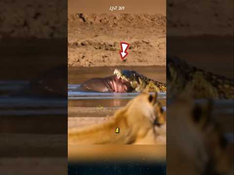 A crocodile attacks a baby hippo and faces a tragic ending. #crocodile #hippo #animals