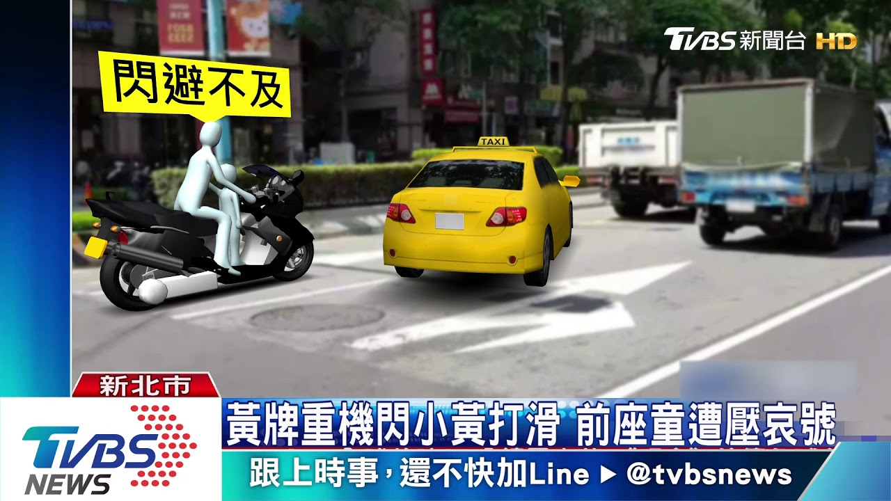 黃牌重機閃小黃打滑 前座童遭壓哀號