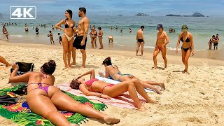 🇧🇷 4K Leblon Beach crowded at the weekend | Beach walk Rio de Janeiro.