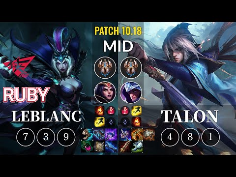 RW Ruby LeBlanc vs Talon Mid - KR Patch 10.18