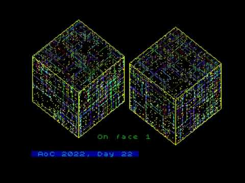 Advent of Code, Day 22, 2022 Visualized — using a ZX Spectrum Next with NextBasic enhancements.
