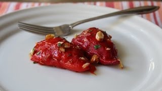 Sausage Stuffed Piquillo Peppers - Peppers Stuffed with Sausage, Rice, and Goat Cheese