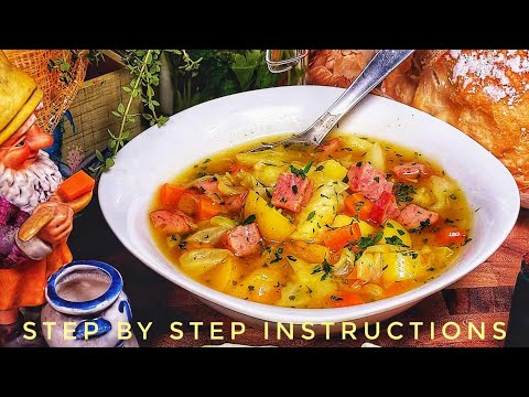 Most savory German Cabbage & Smoked Sausage Soup you will ever eat.