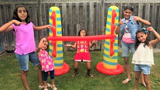 Kids play Inflatable Limbo Challenge with HZHtube kids fun!! family fun game
