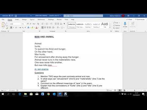 English Grade 9: Poem 2 - Man and Animal