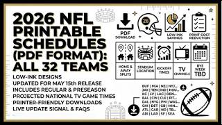 2026 NFL Printable Schedules - Free PDFs for All 32 Teams