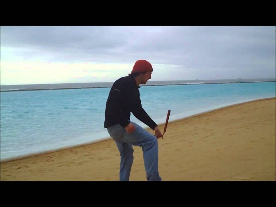 Advanced nunchaku trick: can can far leg