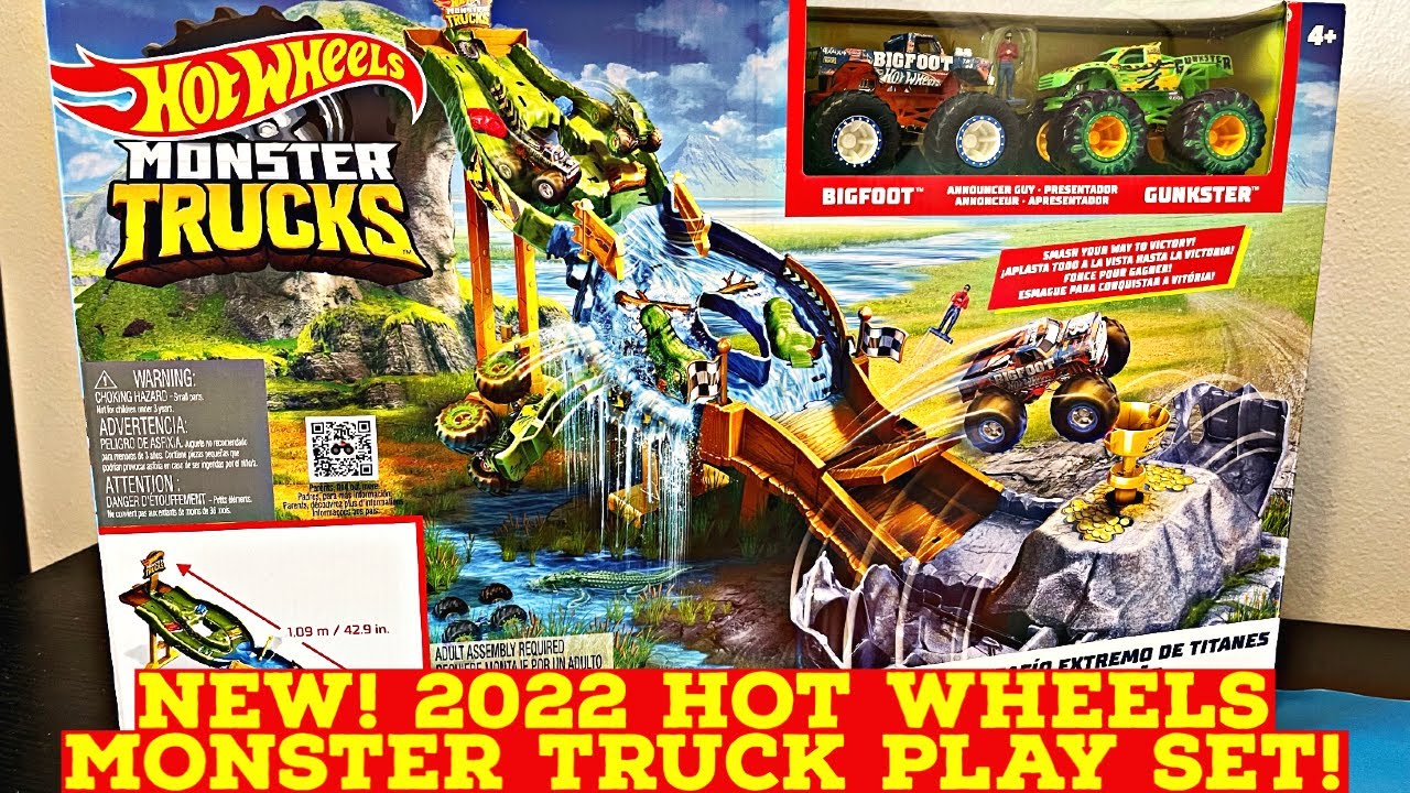 NEW! HOT WHEELS MONSTER TRUCKS WRECKIN RACEWAY TRACK SET UNBOXING & REVIEW | 2022 | HWMT PLAY SET