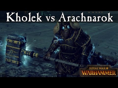 Kholek Suneater and Dragon Ogre Shaggoth vs Arachnarok Spider - Total War Warhammer
