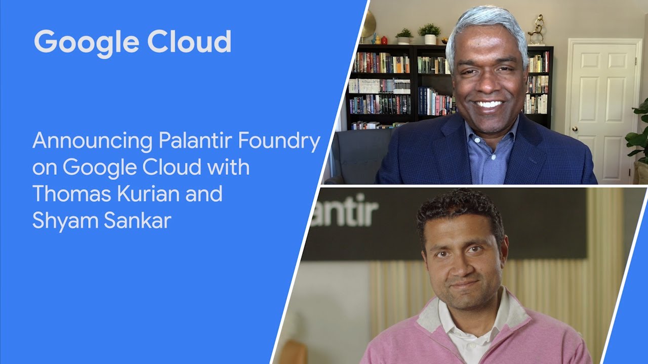 Join Thomas Kurian and Shyam Sankar as they discuss our recent announcement of Palantir on Google Cloud. Today’s business transformations are increasingly powered by artificial intelligence (AI), machine learning (ML), and data analytics. We’re partnering with Palantir to support data-driven transformations in commercial industries.