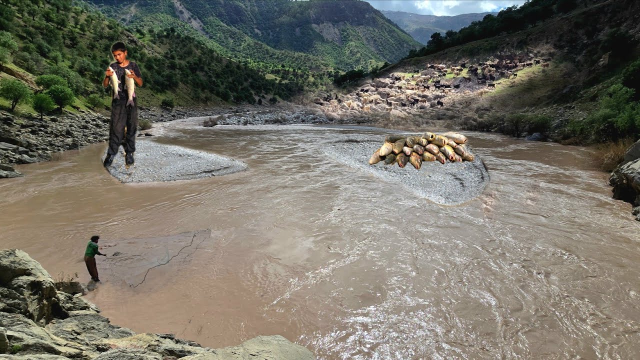 Surviving the Wild Zagros Mountains 🏔️ | Nomads Fishing in a Furious River & Hidden Island 😱🐟🐟